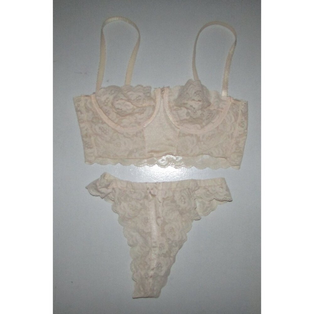 Peach Lace Bralette & High Cut Leg Thong Set